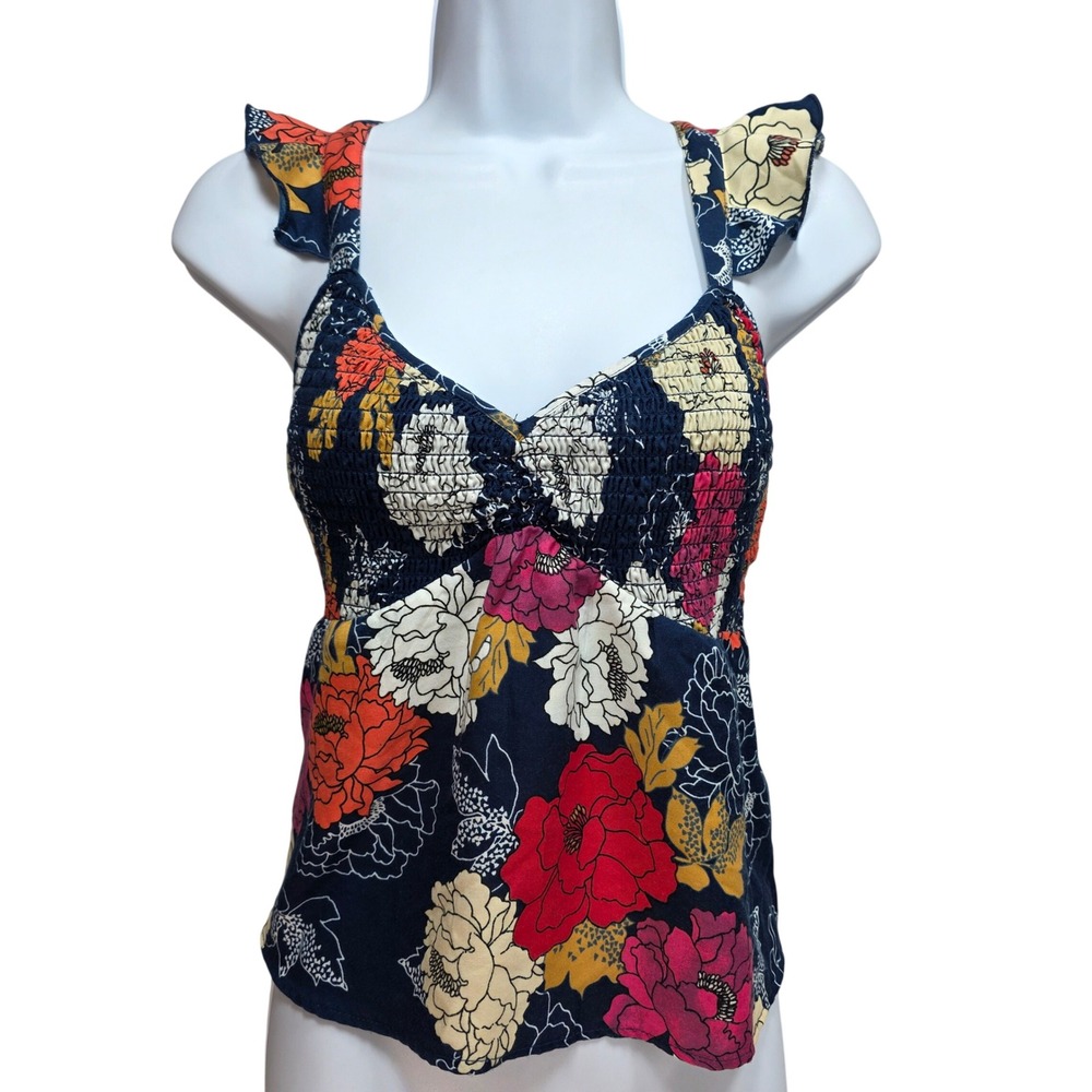 BOG Collective Floral Smocked Camisole Topβ Womens L Flutter Strap Multicolor